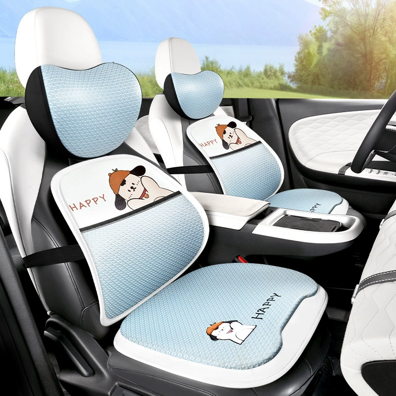 Подушка для автомобильного сиденья на все сезоны, милая мультяшная дышащая сетчатая поясничная поддержка, летняя подушка для сиденья, цельная квадратная подушка для основного водителя