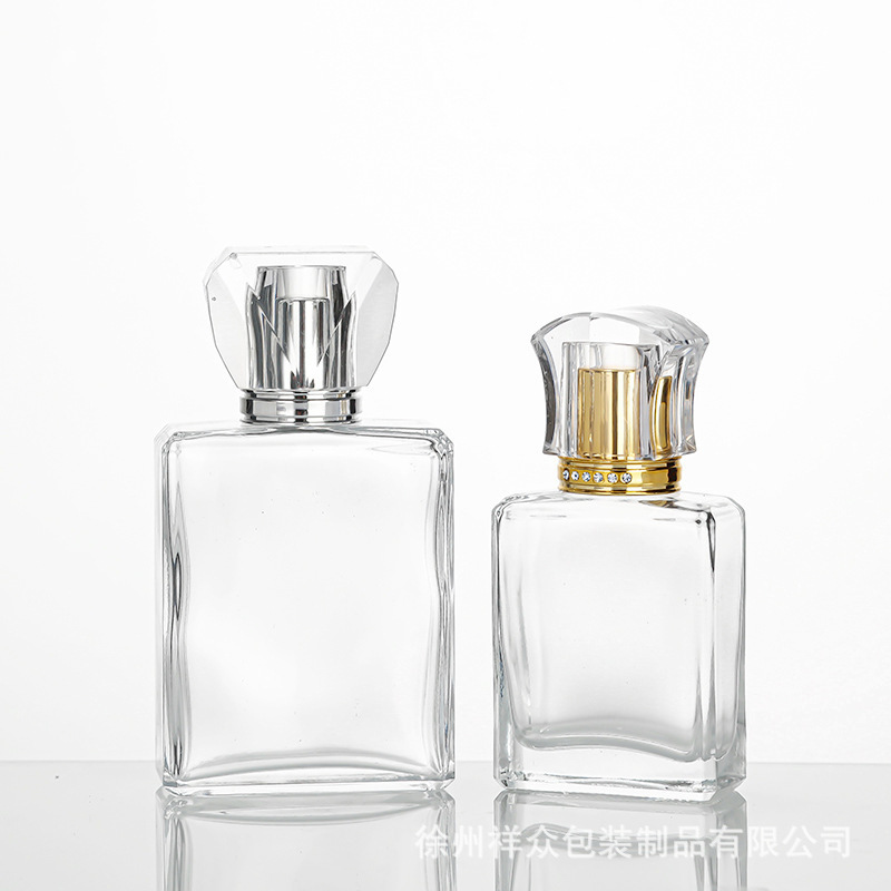 Botella de perfume de alto grado, botella de perfume de fondo plano, botella de vidrio plano, botella de pulverización, botella de perfume portátil