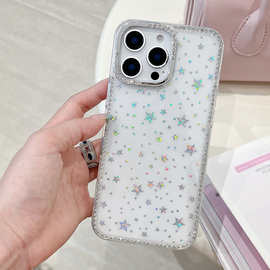 镭射星星透明适用iPhone16promax苹果15手机壳14新款高级感镶钻框