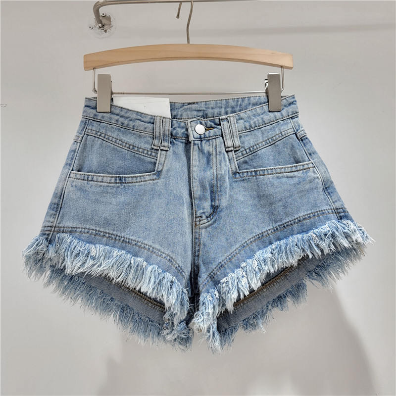 Pantalones Cortos Jeans de Mujer con Deshilachado de Poliéster