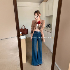 2025年新款IEZ牛仔裤91968高级四面弹软糯不贴腿刺绣直筒喇叭裤女
