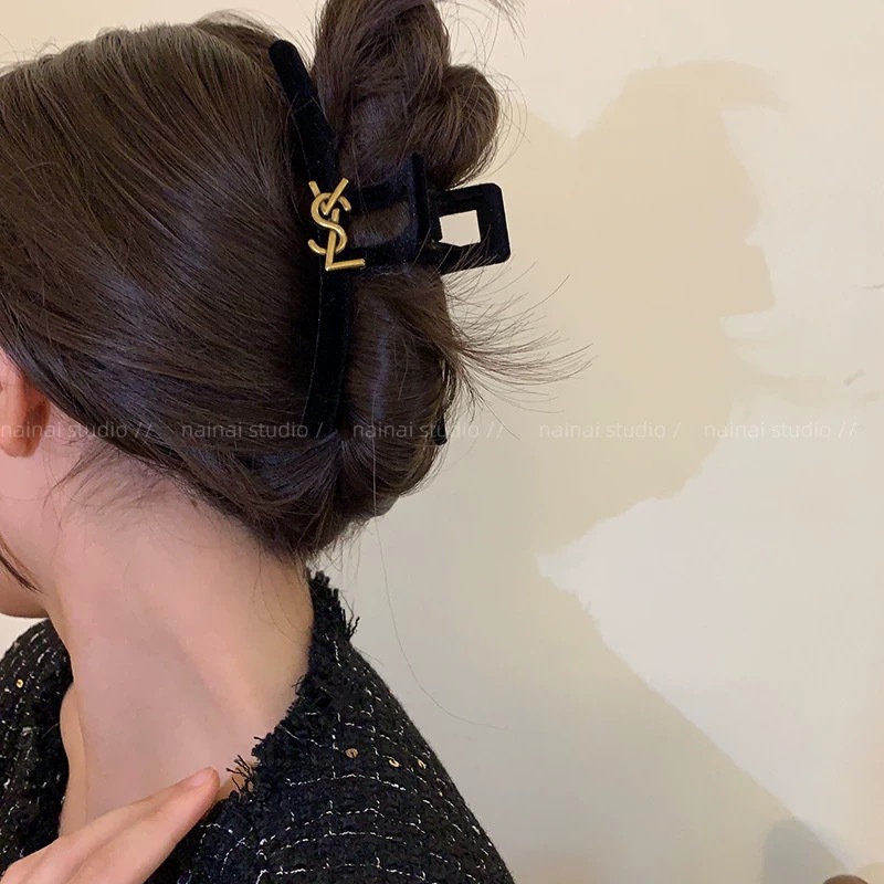 Xiaoxiangfeng 黒ベルベットリボンヘアピンレトロフレンチグリッパーハイエンドサメクリップヘッドバンドジュエリー|undefined