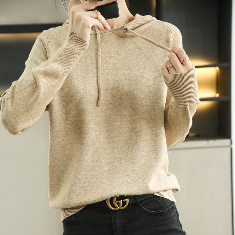 Spring and Autumn New Hooded Pullover Sweater Women's Long Sleeve All-match Loose Casual Knitted Hoodie Jacket Sweater