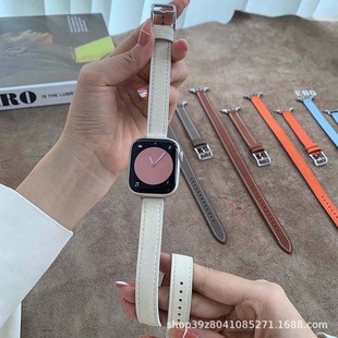 suitable for iwatch apple strap leather strap 14mm double loop pin buckle long belt high-grade belt