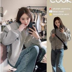 灰色棒球服外套女春秋季2025年新爆款小个子美式宽松夹克短款上衣