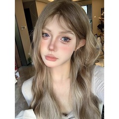 【雨琦の弟】かつらの女性の日常のネットの赤い長いカールの1字のレースの全体のカバーの自然なシミュレーションの髪