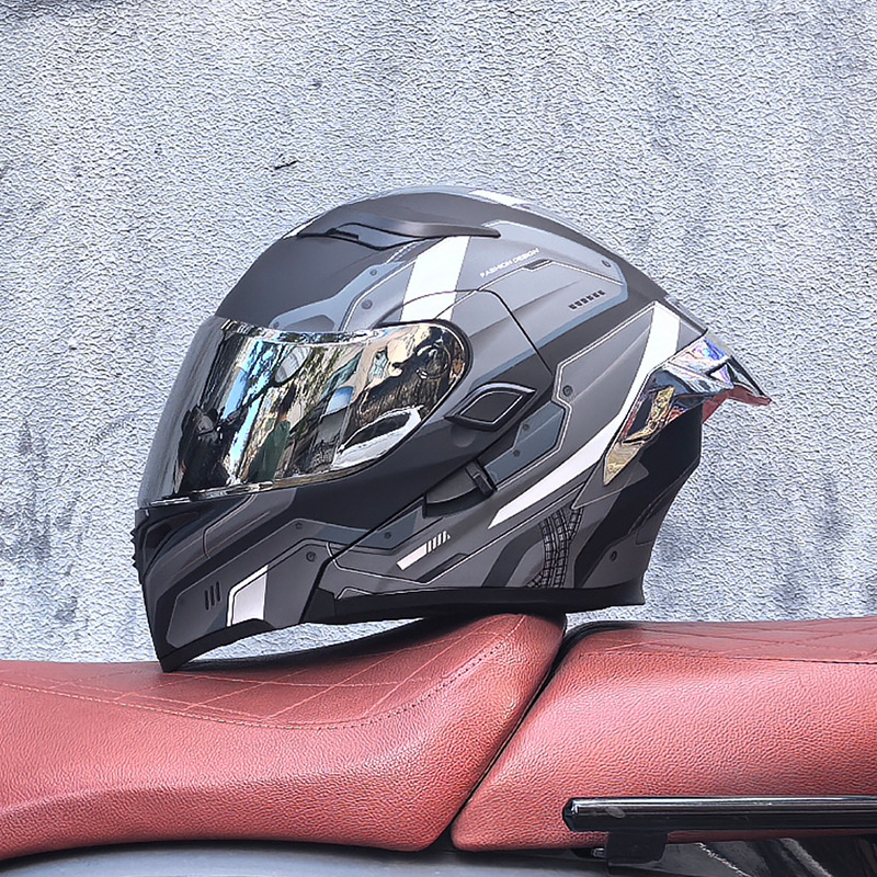Casco de motocicleta Orz, casco, casco, doble lente, cola grande, motocicleta, casco de carrera, casco, hombres y mujeres, calor de invierno