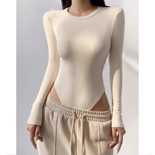 New style, pure color, inner round neck, one-piece, slim fit, European and American ins, long-sleeved, women's base top, spring and summer 2025