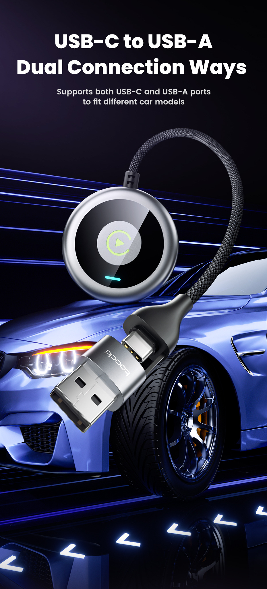 Toocki Car Wired to Wireless Carplay Apple Charging Two-In-One Smart Car-Machine Interconnection Navigation Box