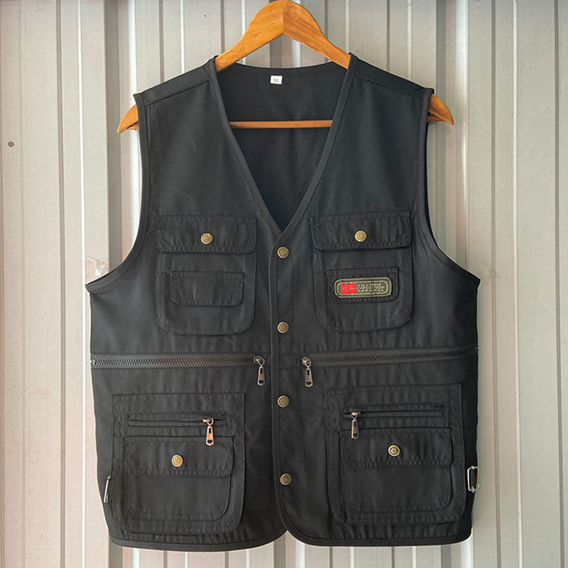 Chaleco de camuflaje multi-bolsillo al aire libre Chaleco de los hombres de mediana edad y ancianos más el tamaño ropa de trabajo Chaleco de pesca delgada primavera y otoño de los hombres