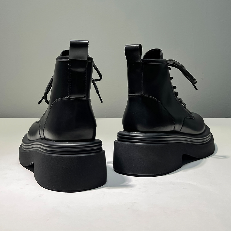 Black Men's Chunky Soled Martin Boots British Style Short Boots_voghion.com