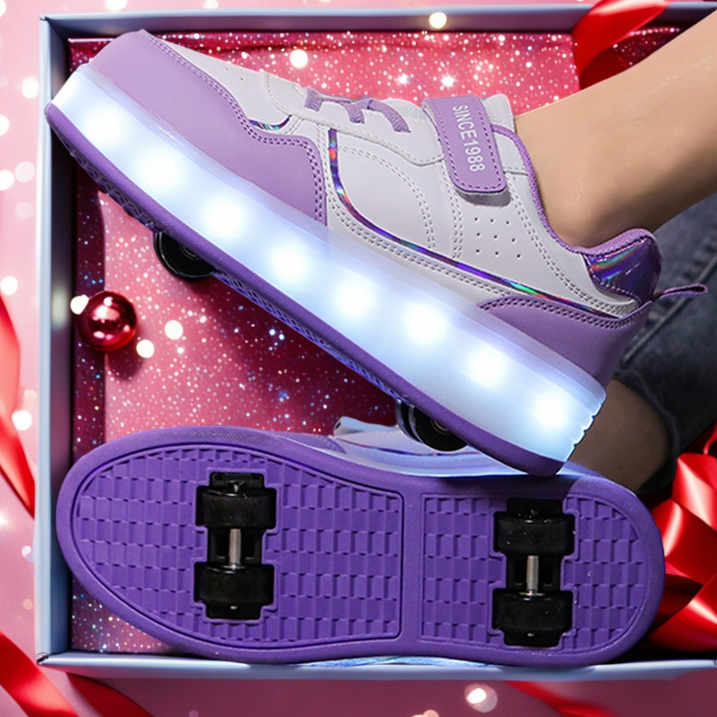 Cross-Border Four-Wheel Heelys Shoes for Girls, Invisible Roller Skates, Children's Sports Skates, Boys' Eight-Wheel Transforming Flying Shoes