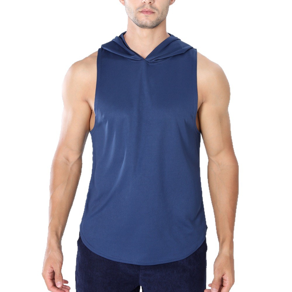 Chalecos de carreras masculinos de Código Europeo transfronterizo con capucha y secado rápido, deportes de verano transpirables, Fitness de malla y blusa sin mangas image 6
