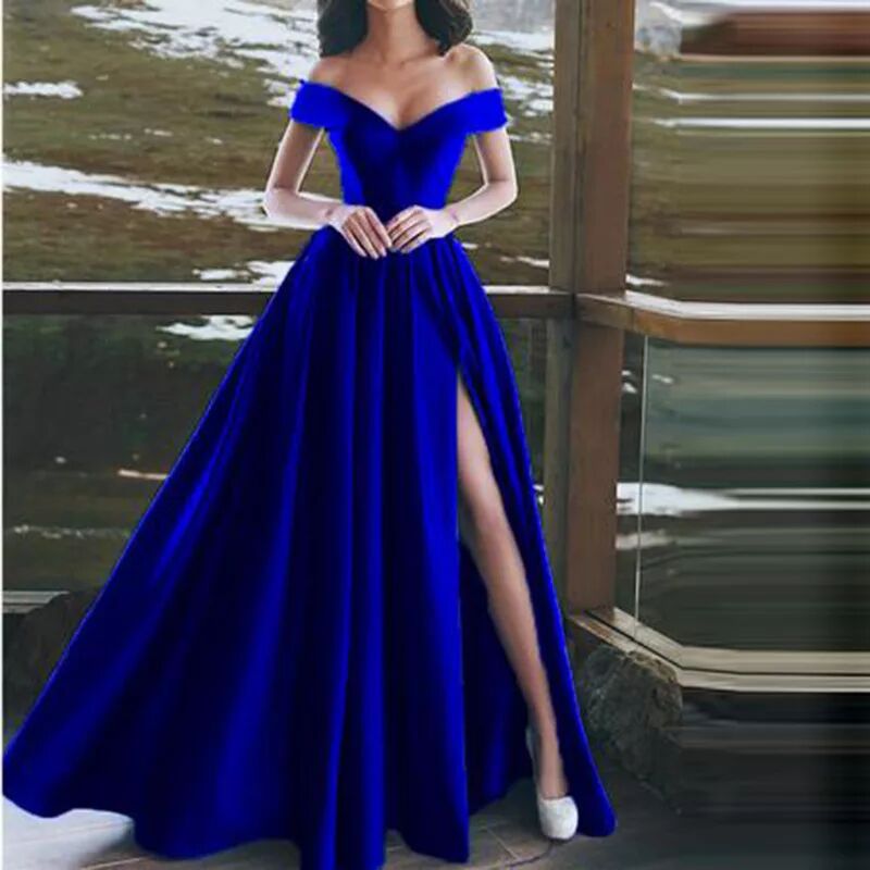 El Comercio exterior europeo y americano Amazon AliExpress desea vestido de noche de las mujeres fuera del hombro francés elegante banquete Vestido de satén