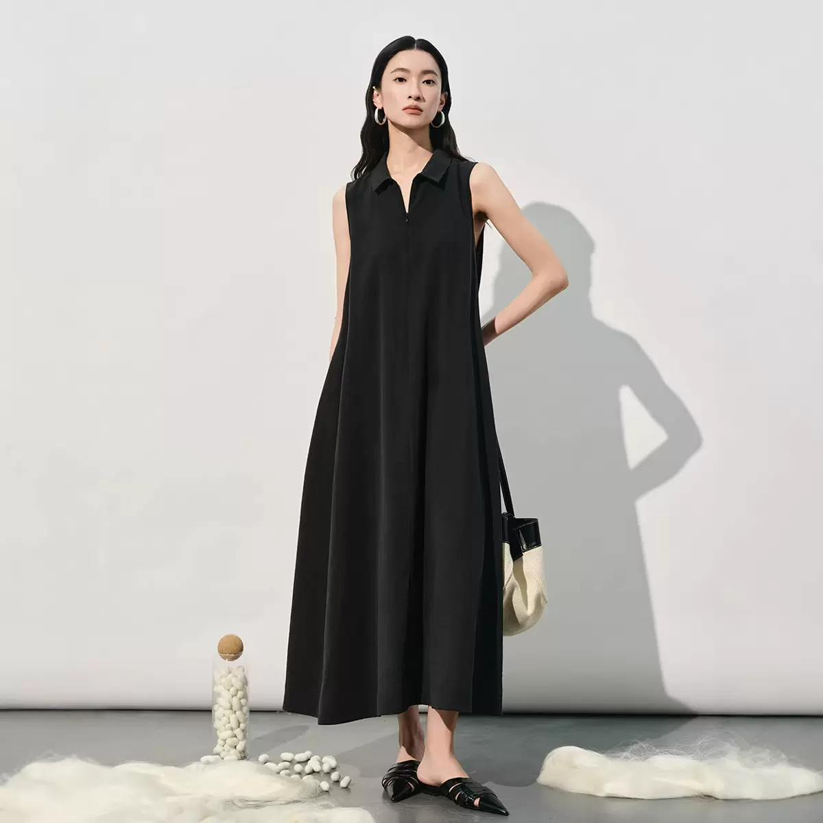 2026春夏桑蚕丝无袖宽松连衣裙宽松长款裙气质通勤显瘦高级感女装