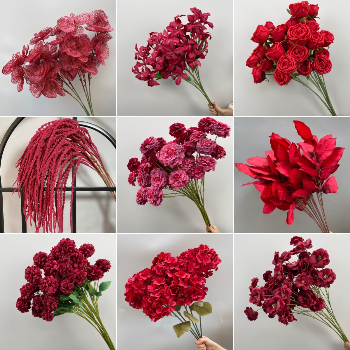 婚庆花假花大红酒红订婚中式婚礼装饰插花材路引排花吊顶花艺