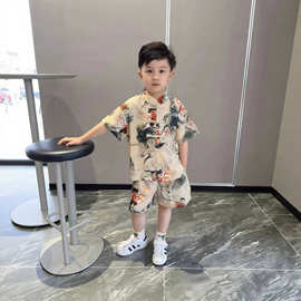 短袖唐装洋气国风哪吒套装衣服夏装儿童2026男童夏季汉服中式新款