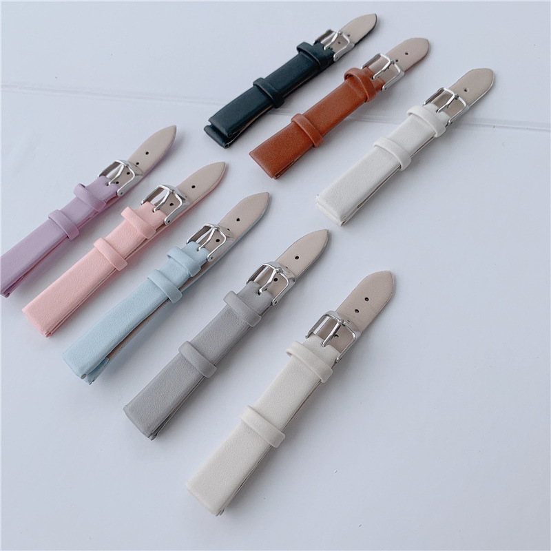 超薄无纹无线表带超软皮革防水女手表带男二层皮酒红色平纹表带|ms