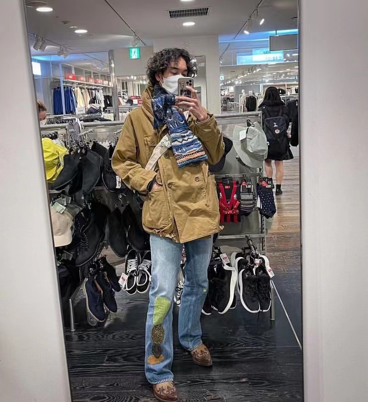 KAPITAL VINTAGE Kazuhiro Hirata ins style cactus embroidery handmade patch loose large size jeans_voghion.com