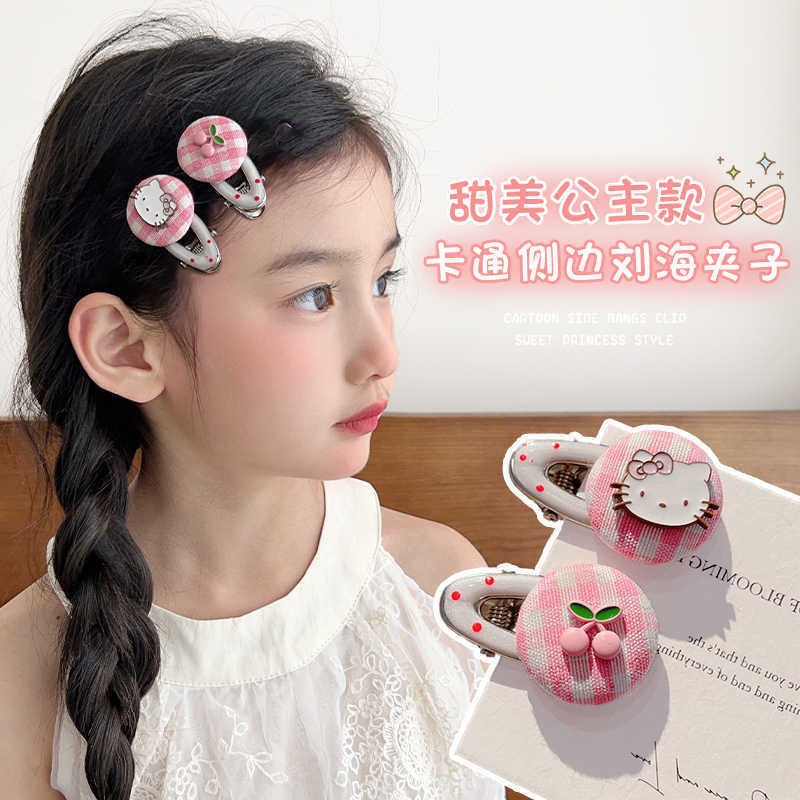 ファブリックボタンヘアピンかわいい漫画 kt 猫スタイル合金ペアクリップ小さな新鮮で多用途なヘアピンヘアアクセサリー|undefined