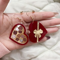 クロスボーダー热い贩売バレンタインハートチョコレートギフトボックスお酒赤立体パターン高级イヤリング良い赠り物
