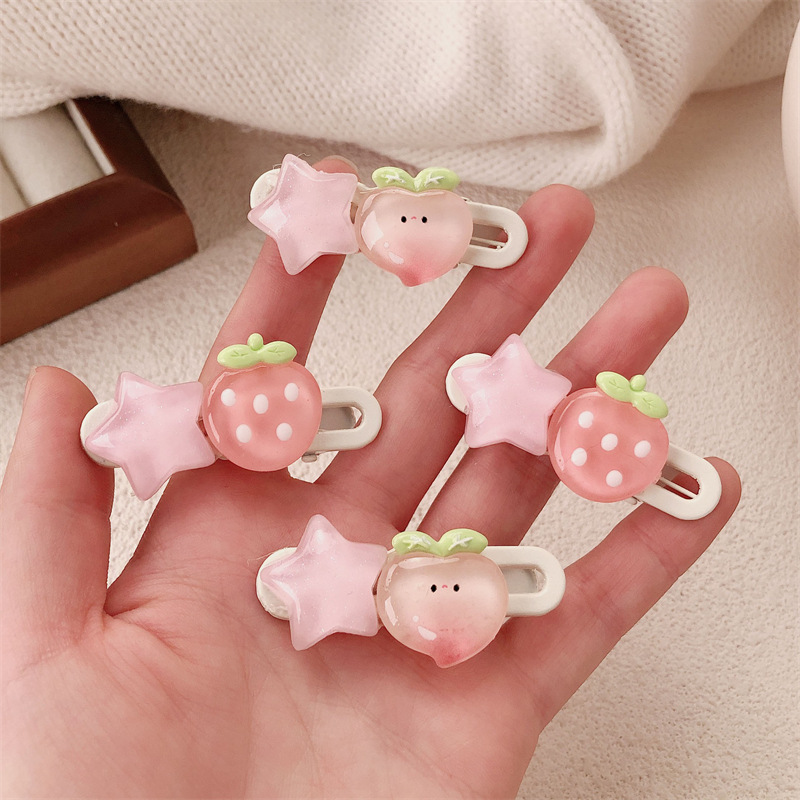 Hermoso rosa mel melocotón de fresa estrella clips de cabello de la frente de la niña cejas clips laterales dulces clips de cabello tocado