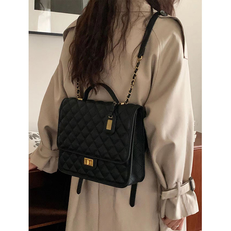 加納序章學院風雙肩小香風包包女2023小眾設計手提菱格鏈條背包