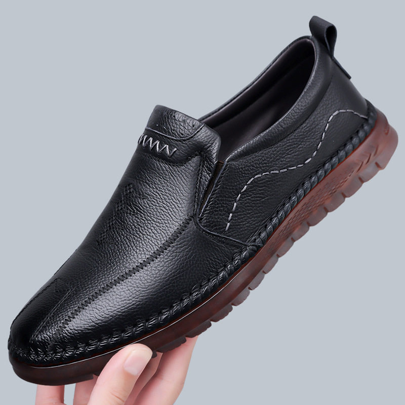 Giày lười nam da bò lớp đầu, mũi tròn, đế mềm thoáng khí, kiểu xỏ chân tiện lợi — Y6188 màu nâu, Y6188 màu đen
