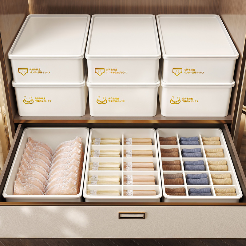 Underwear, Intimates and Socks Three-In-One Storage Box in the Drawer, Household Intimates Wardrobe Compartment Organization Artifact