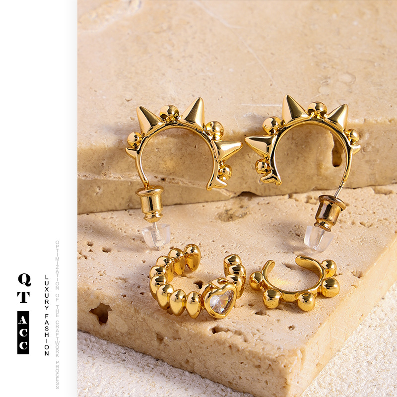 Europa y los Estados Unidos viento galvanizado 18k oro real simple lujoso personalidad ligero aretes de piedra óptica geometría perlas perlas aretes