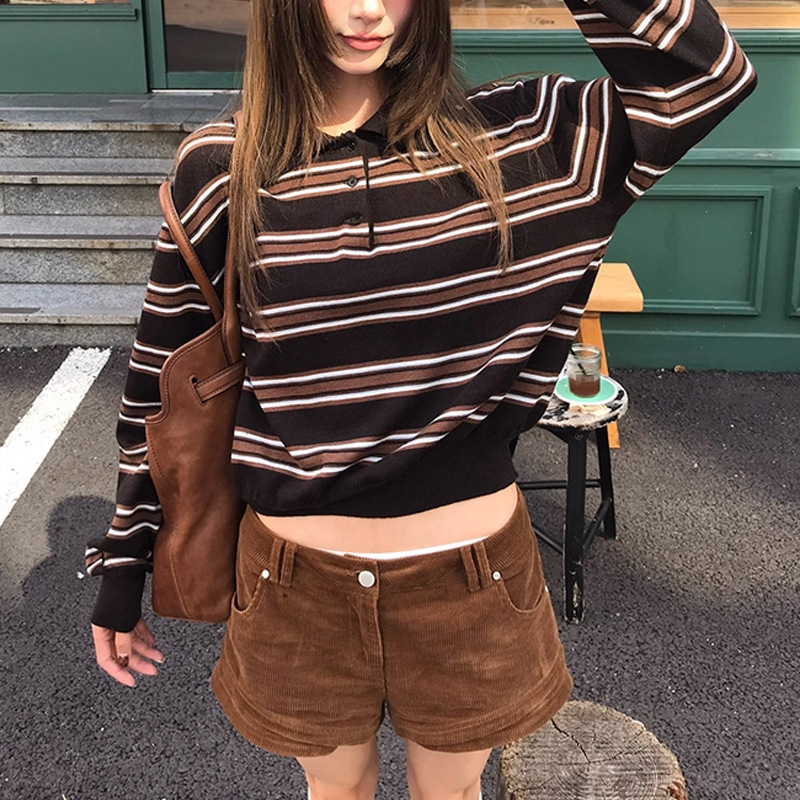 【格肉福女孩】艺术生穿搭*POLO长袖针织2色休闲百搭老钱秋季上衣|undefined