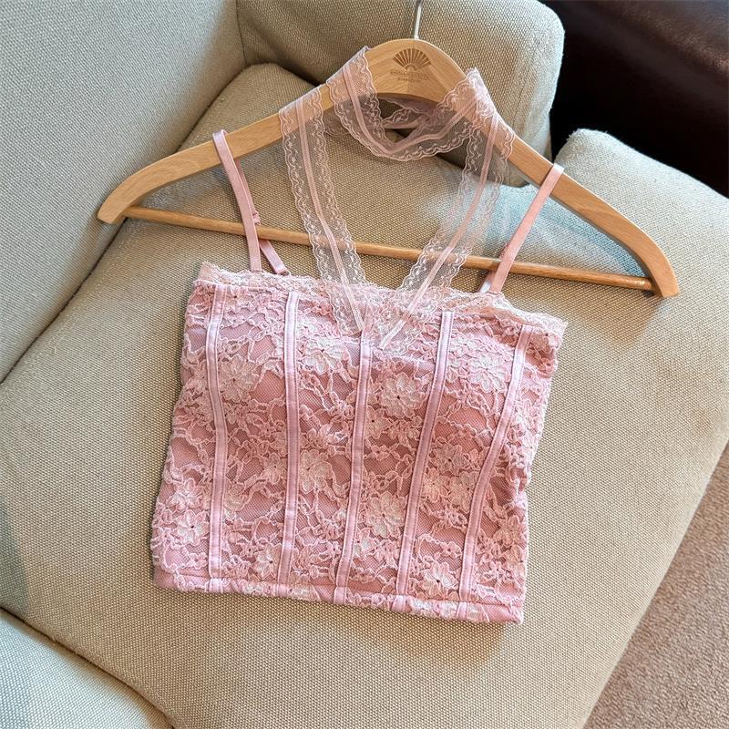 Lace Camisole Women's Pure Lust Hottie Top with Breast Pads Fishbone Bra Short Slim Fit Outer Wear French Style