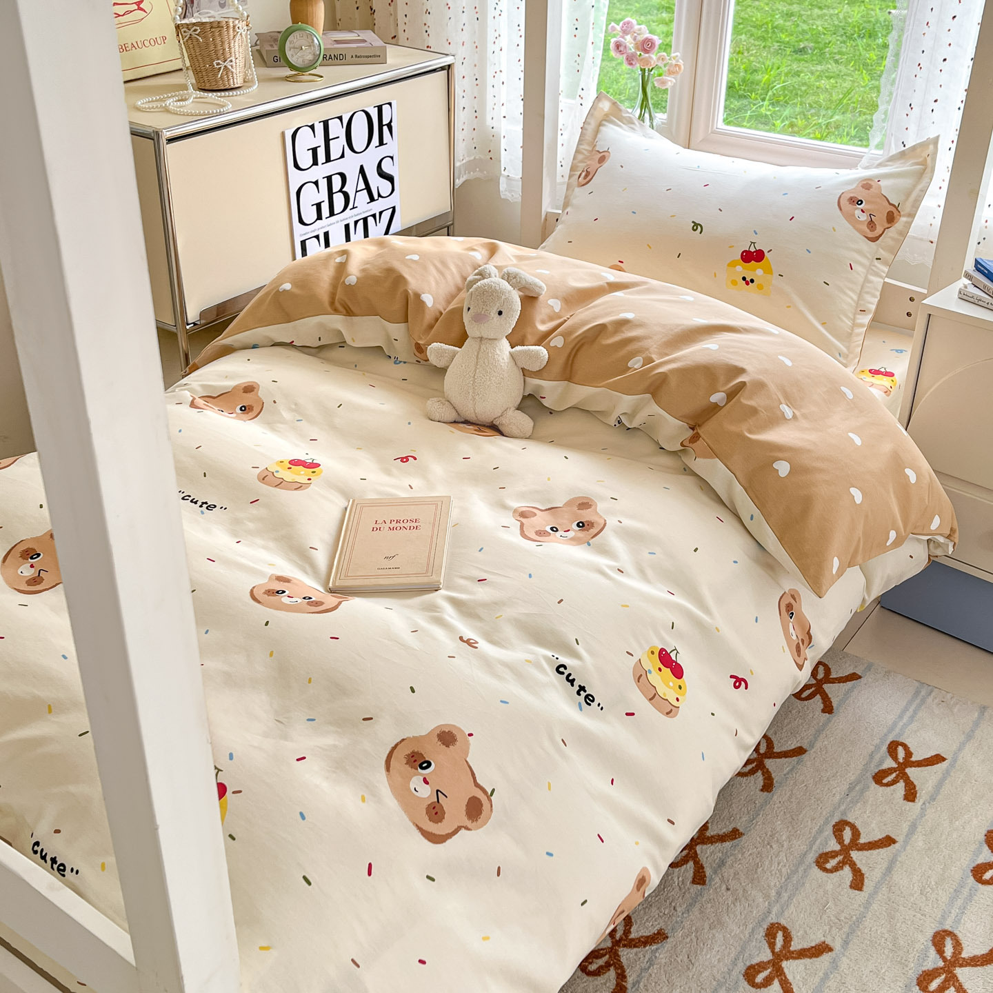 Dormitorio universitario traje de tres piezas de algodón puro 2025 nueva sábana individual de dibujos animados edredón sábana ropa de cama