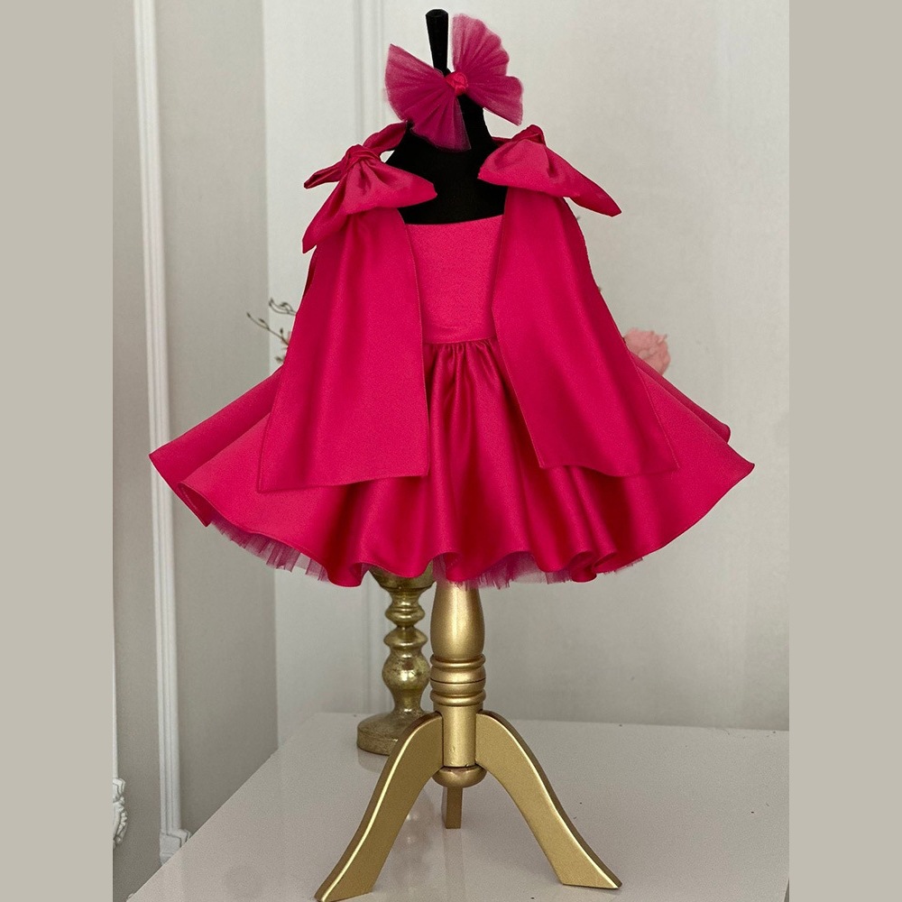Mother & Kids Girls' Princess Style Dress With Bows Rose Red Children's Performance Costume For Formal & Casual_voghion.com