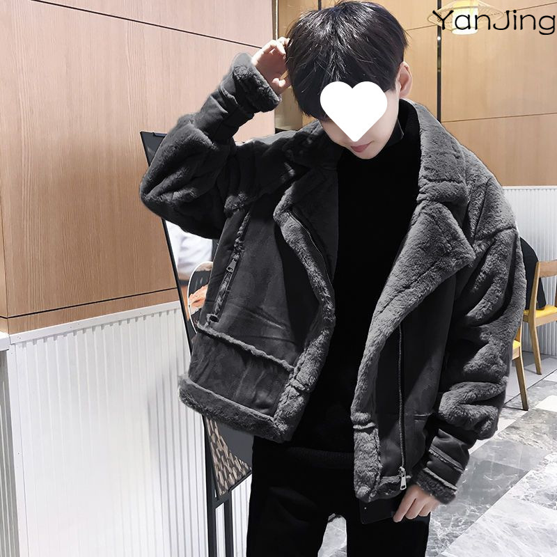 겨울 의류 인 커플 의류 양고기 울 디어 스킨 양털 코트 남성면 코트 짧은 모피 기모 코튼 코트