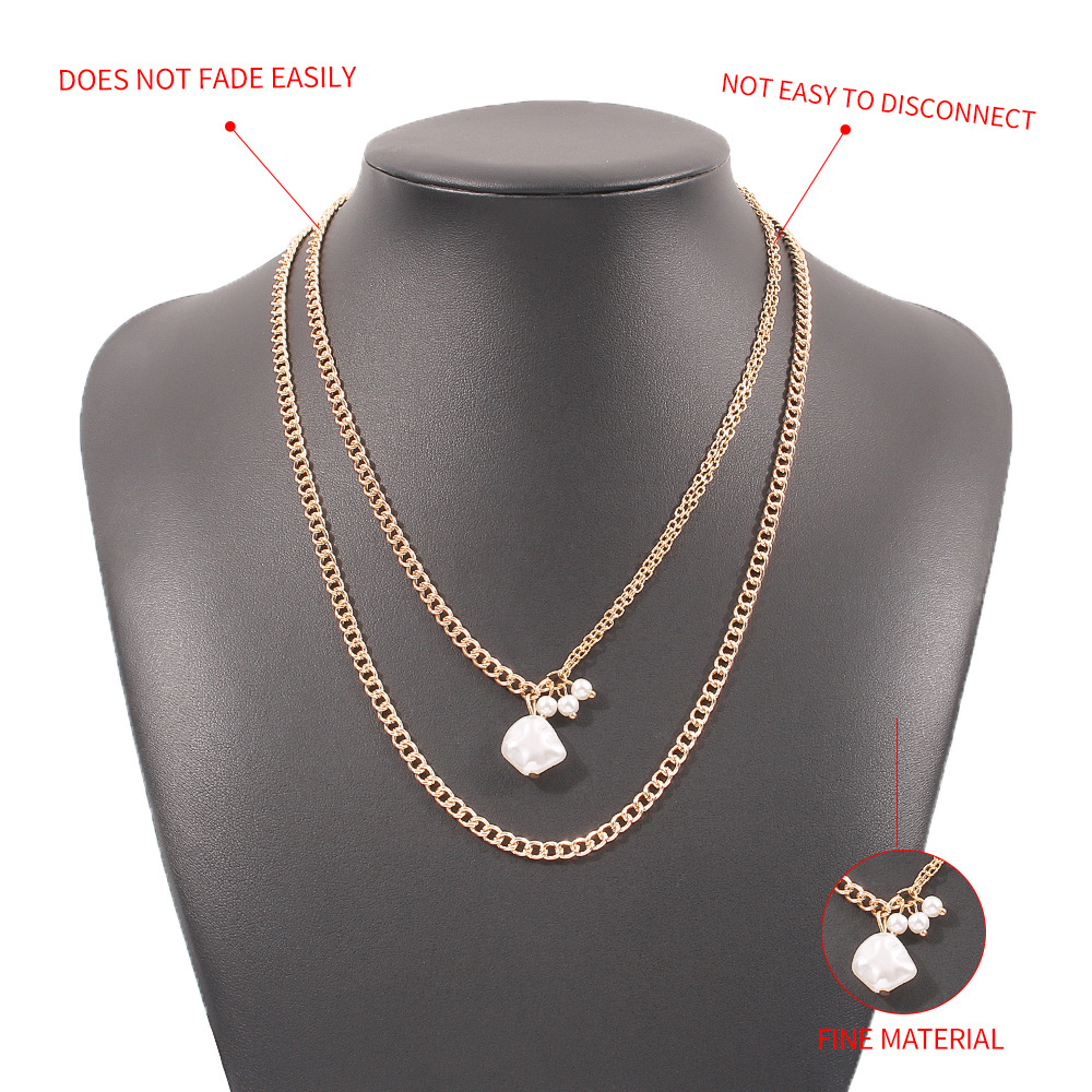 Fashion Special-shaped Imitation Pearl Pendent Double-layer Clavicle Chain display picture 6