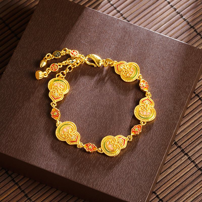Nuevo estilo chino de Vietnam Sha Jin corte de viento de brazalete hecha a mano Fu Lu auspicioso joyería de la marea nacional fuente