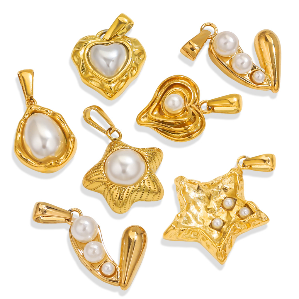 Europa y los Estados Unidos acero inoxidable pentagonal en forma de corazón colgante de perlas DIY accesorios accesorios al por mayor