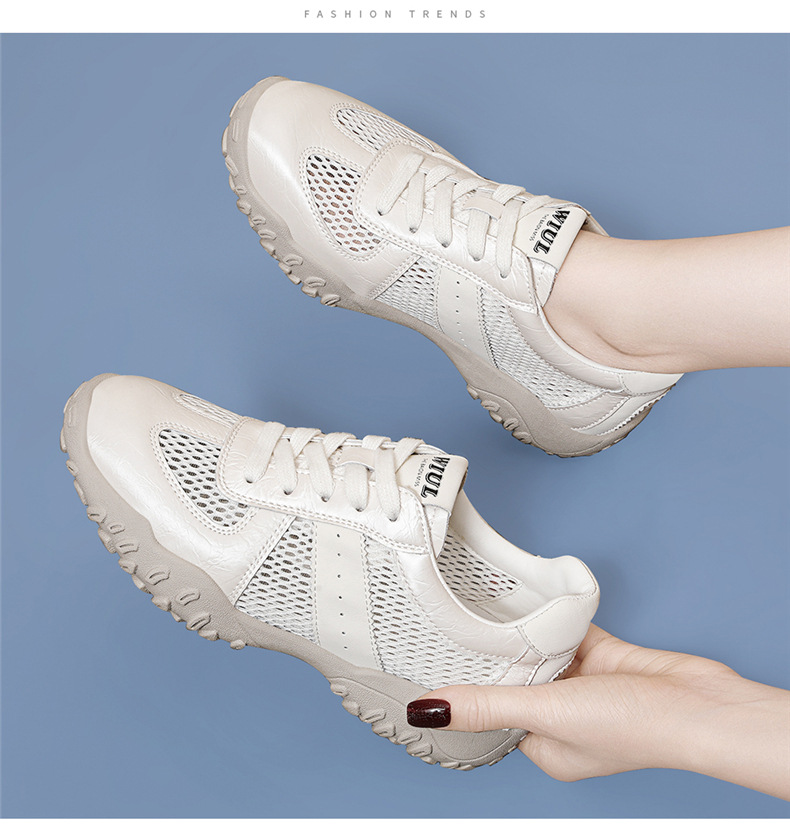 Giày sneaker nữ đế dày lưới da thật thoáng khí mùa hè 2025 phong cách Đức Huấn — Lưới JST 7233m màu, Lưới vàng JST 7233 chi tiết 9