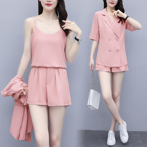 Large size women's clothing 2026 new style fat MM summer fashion suit Western-style belly-covering shorts suit three-piece set