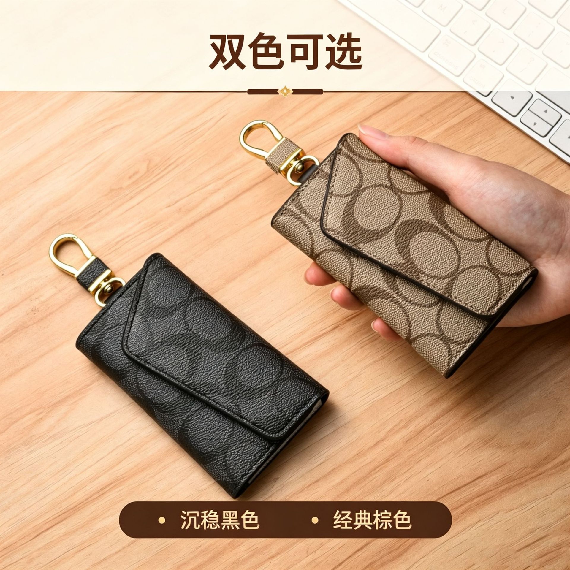 European and American New Fashion Women's Key Bag Multi-Functional Soft Leather Men's and Women's Car Keys Large Capacity Storage Keychain
