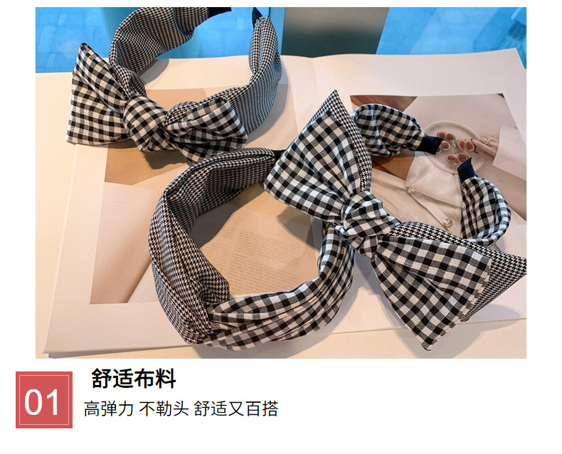 Korea Retro Cotton Plaid Stitching Double-layer Big Bow Headband display picture 20