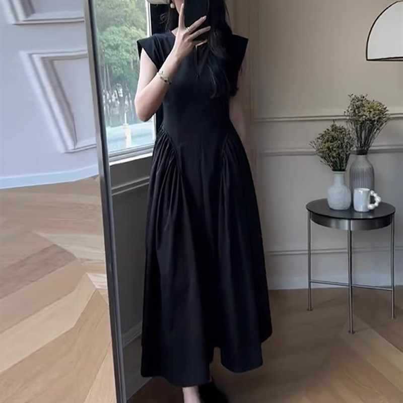 Đầm liền không tay nữ kiểu Pháp tinh tế, thiết kế che bụng, dáng suông — Váy liền màu đen chi tiết 6