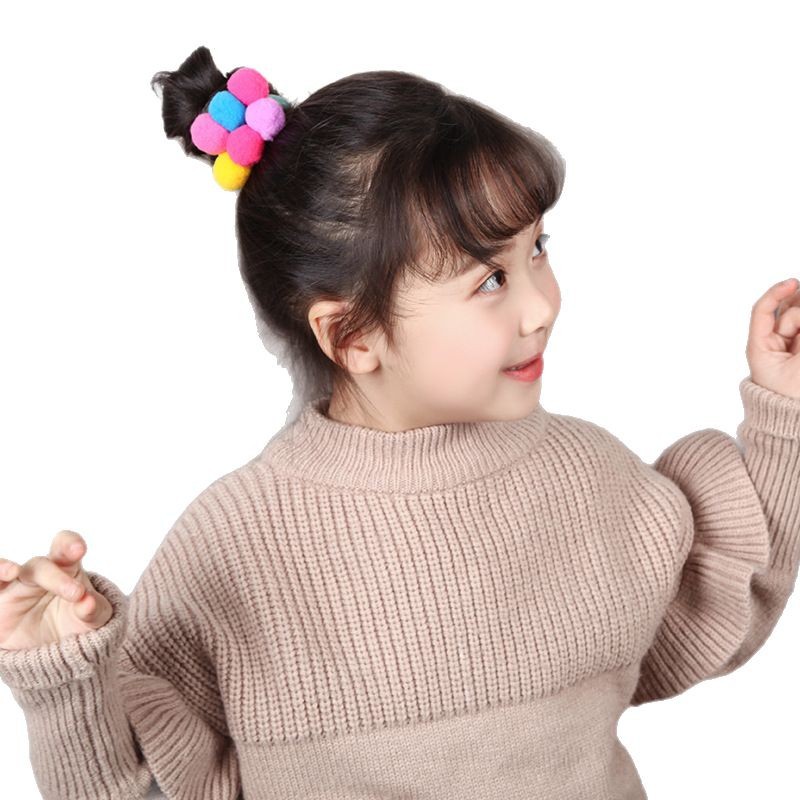 Gomas con pompón para moño – tamaño infantil, no dañan el cabello, colores surtidos