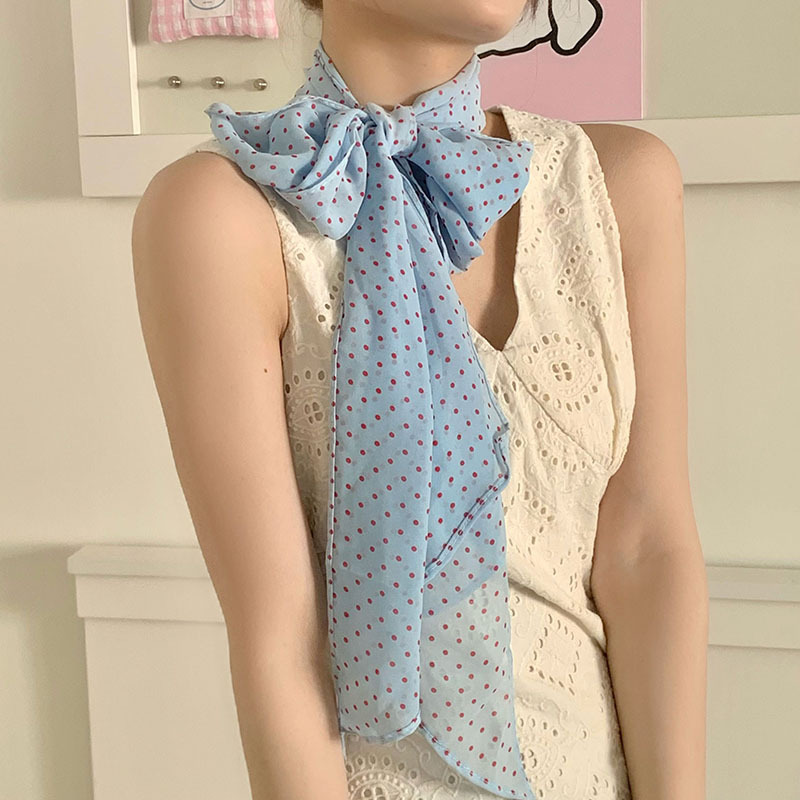 Bufanda de seda de lunares, chal, bufanda pequeña francesa multiusos, bufanda de sentido avanzado, pañuelo en la cabeza, diadema pastoral femenina de verano, cinturón decorativo