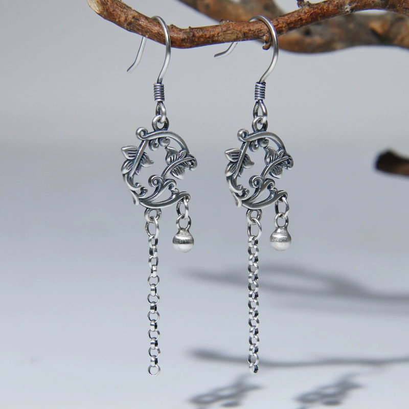 贝凯斯 Retro earrings with tassels, accessories, silver 925 sample, Chinese style