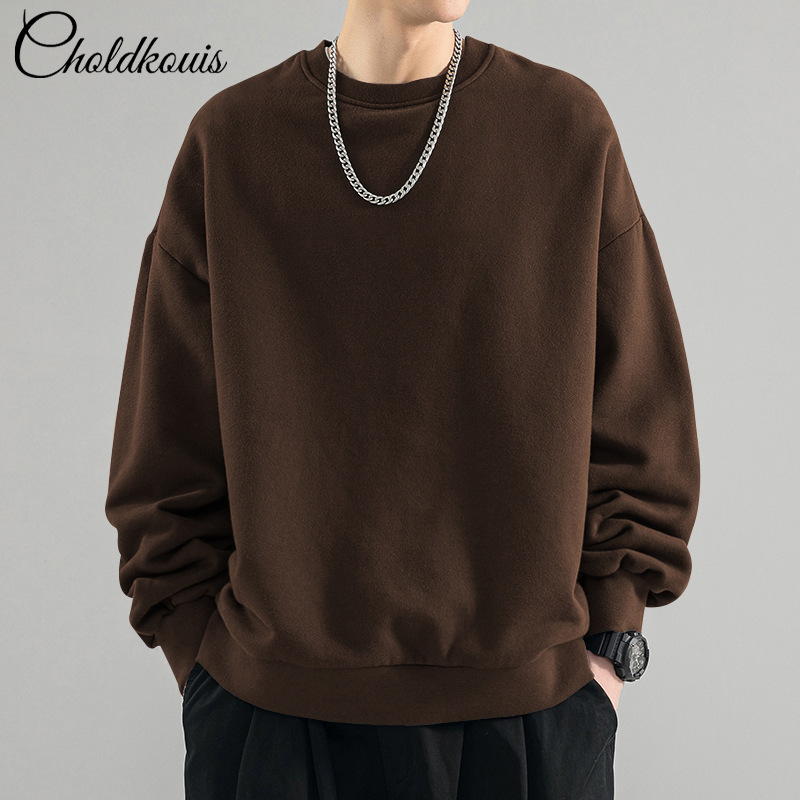 브라운 라운드넥 스웨트셔츠 레귤러 스타일 - 솔리드 컬러 [GL]