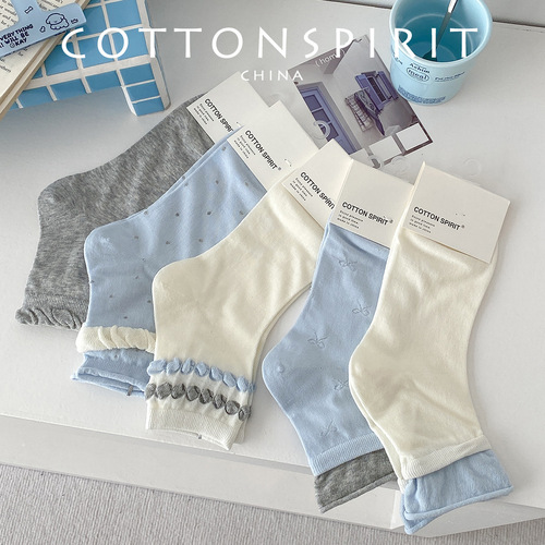 Breathable mesh socks, mid-tube socks, summer thin pile socks, sweat absorption, polka, mid-tube Korean curling socks