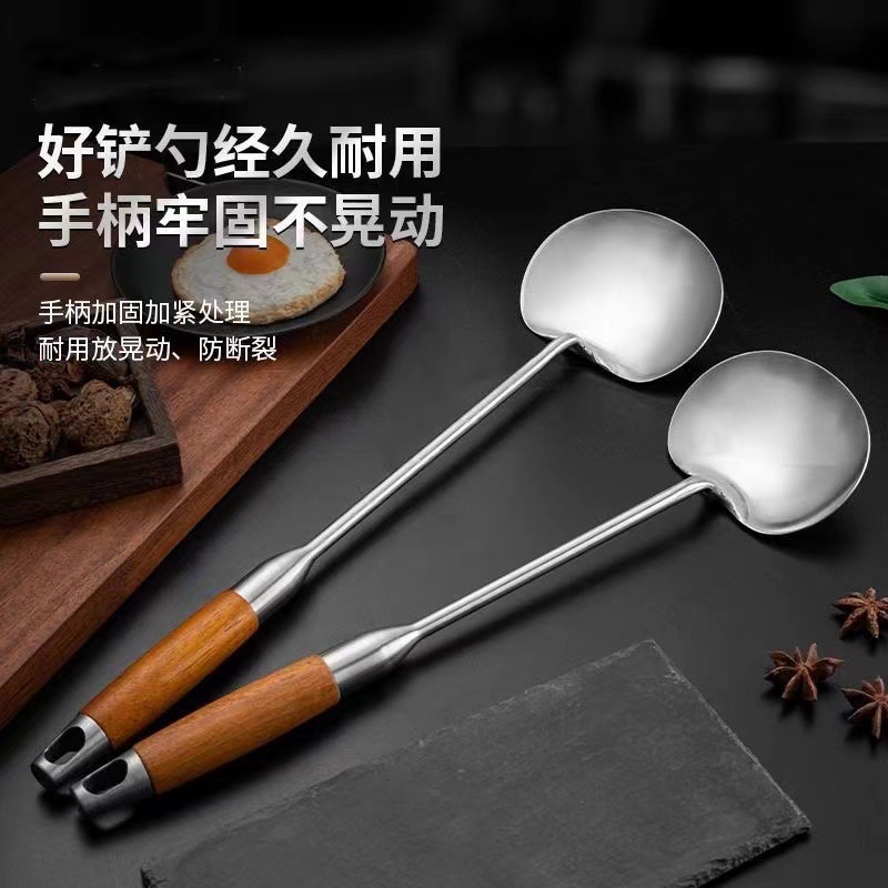 스테인레스 스틸 버섯 삽 볶음 숟가락 가정용 비 스틱 팬 Guizhou 튀긴 숟가락 Huali 나무 손잡이 긴 손잡이 고온 저항