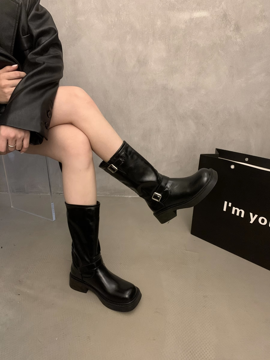 Women's Western Cowboy Ankle Boots Mid Thick Sole Knight Style_voghion.com